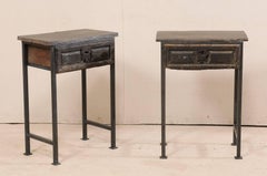 Pair of Spanish 18th Century Single Drawer Wood Side Tables on Iron Legs
