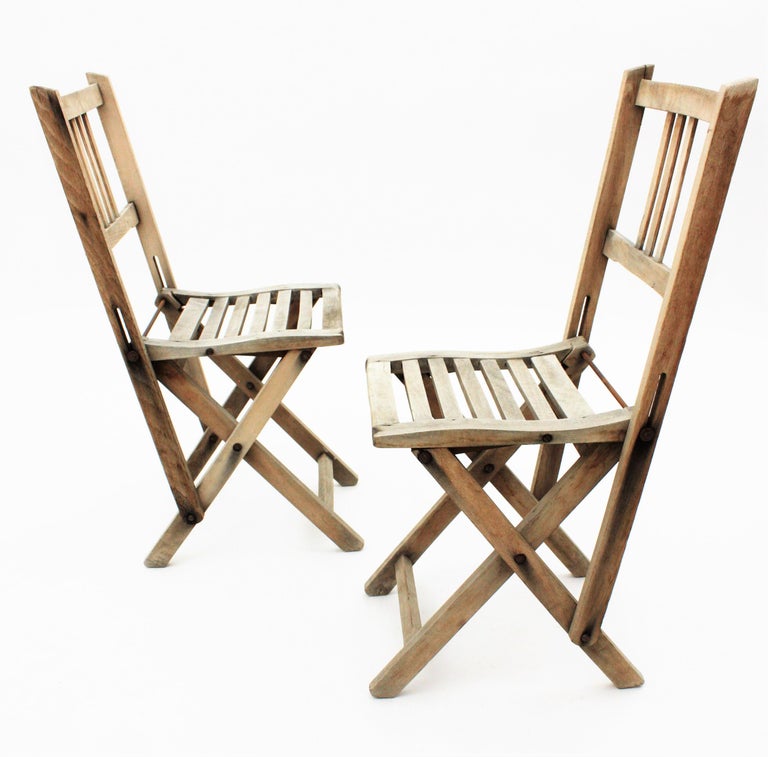 Pair of Spanish 1940s ChildSize Folding Terrace Garden Chairs in