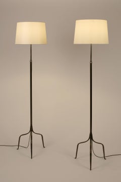 Pair of Spanish 1950s Forged Iron Marolles Style Floor Lamps