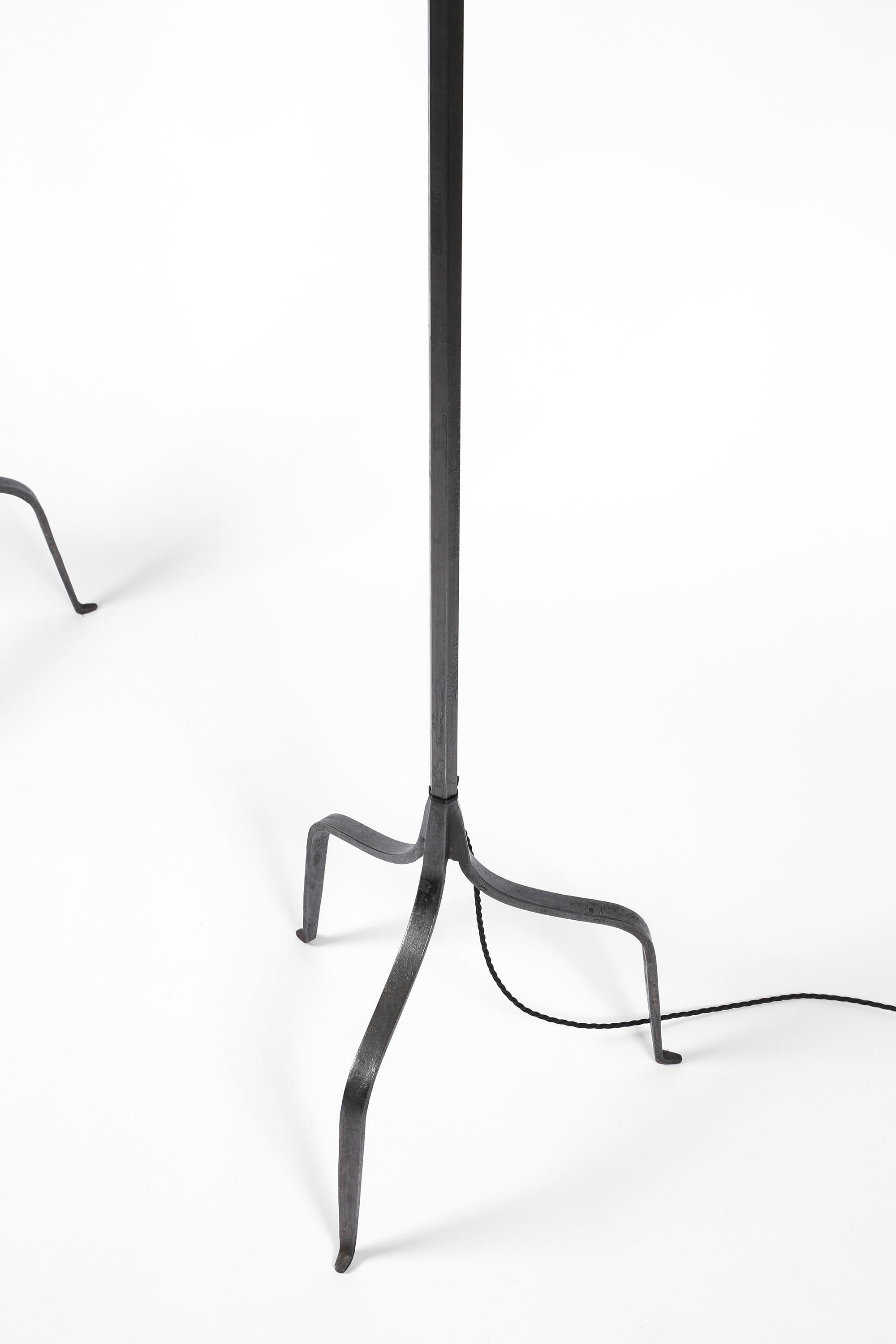 Pair of Spanish 1950s Forged Iron Marolles Style Floor Lamps 1