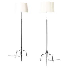 Pair of Spanish 1950s Forged Iron Marolles Style Floor Lamps