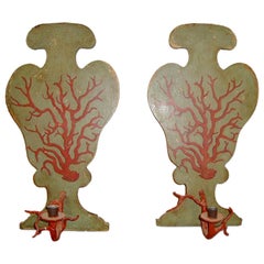Pair of Spanish 1960s Faux Coral Painted Wood Sconces with One Light Each Pair of Spanish 1960s Faux Coral Painted Wood Sconces with One Light Each