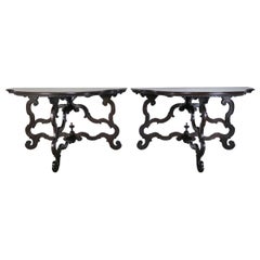 Pair of Spanish 19th Century Carved Serpentine Shaped Consoles