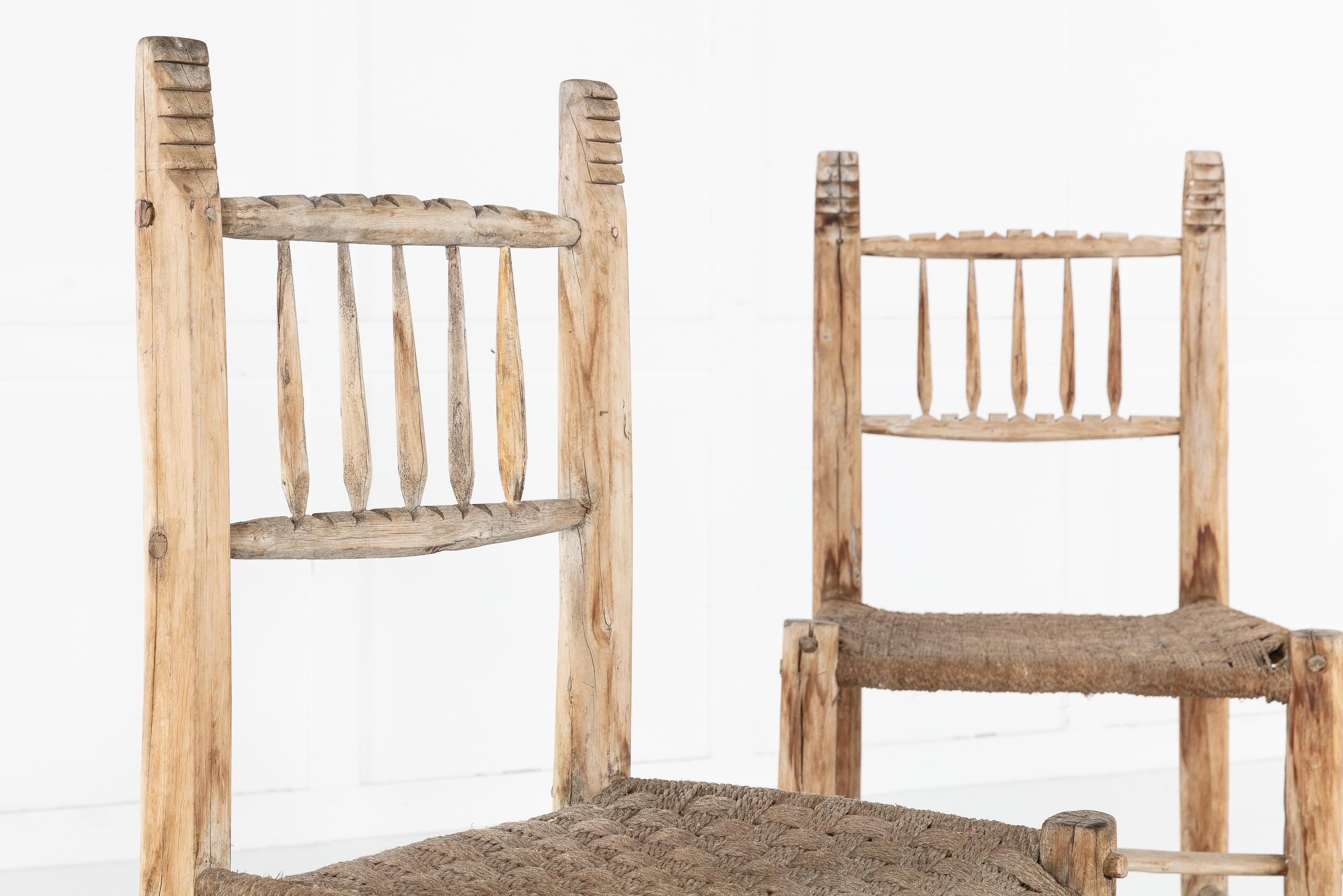 Rustic Pair of Spanish 19th Century Decorative Side Chairs