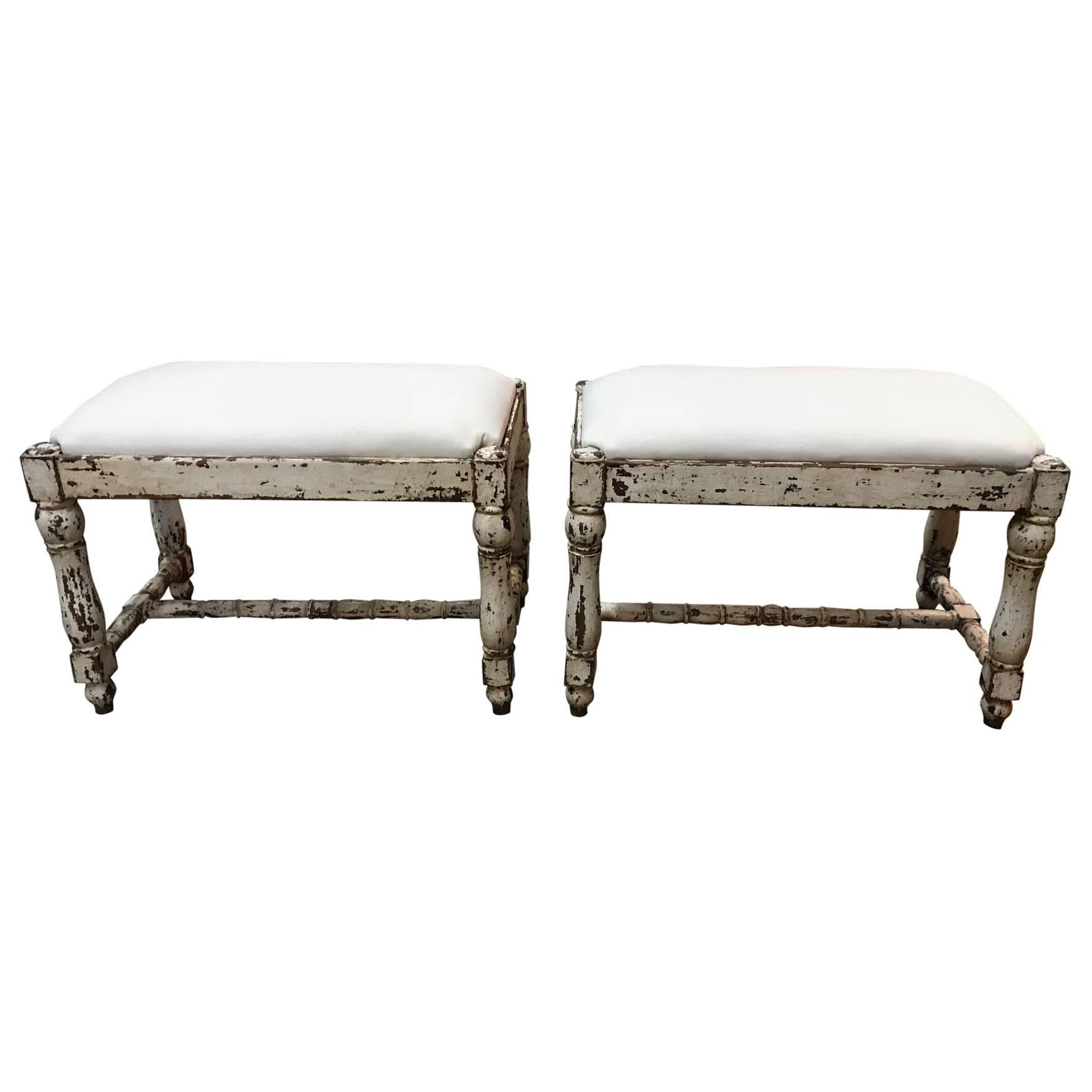 Pair of Spanish 19th Century Painted Benches