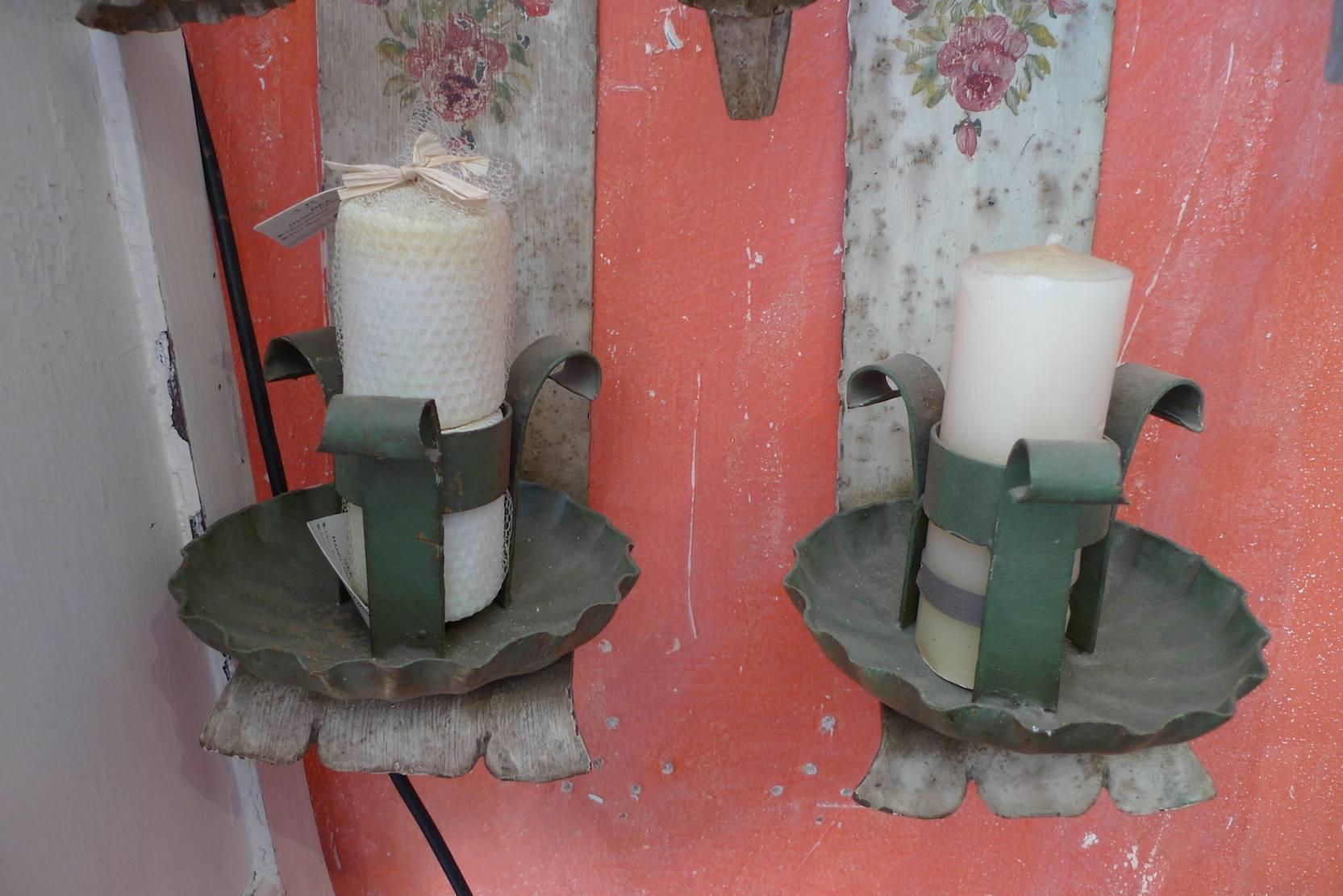 Pair of Spanish 19th Century Painted Iron Wall Sconces 1