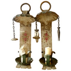 Pair of Spanish 19th Century Painted Iron Wall Sconces