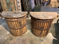 Pair of Spanish 19th Century Wine Press Demilune Console Tables