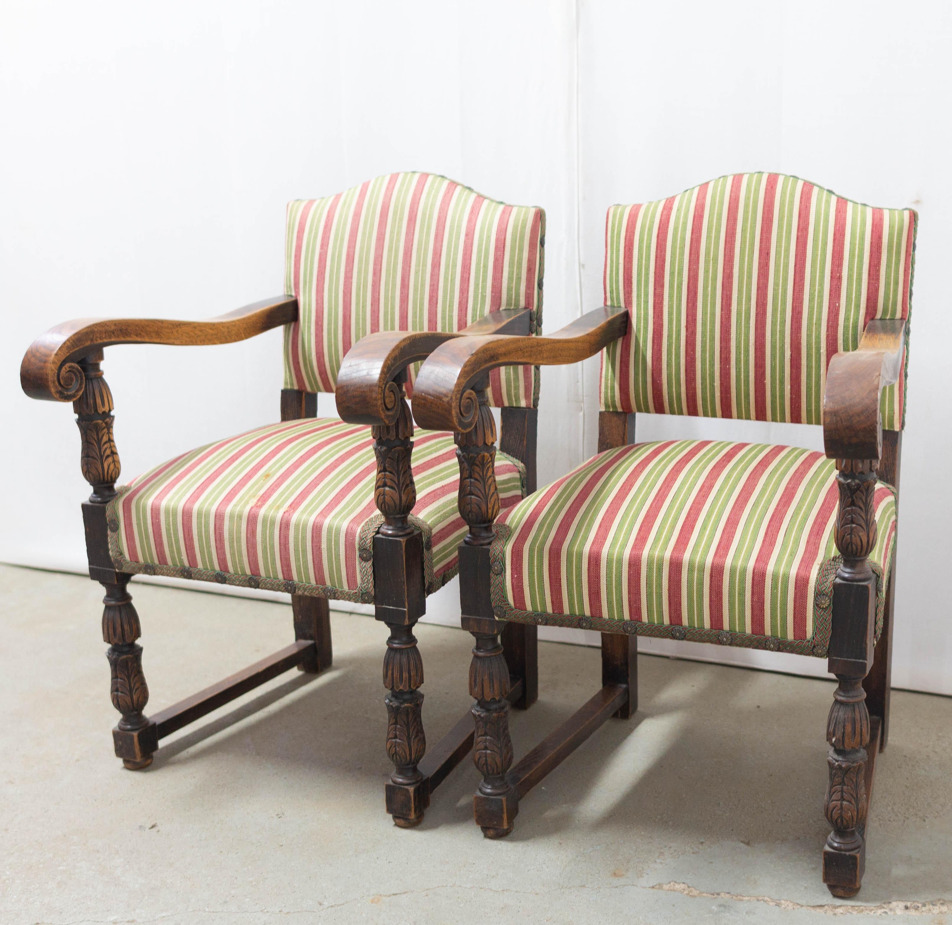 Pair of Spanish Armchairs Chestnut Midcentury For Sale 1