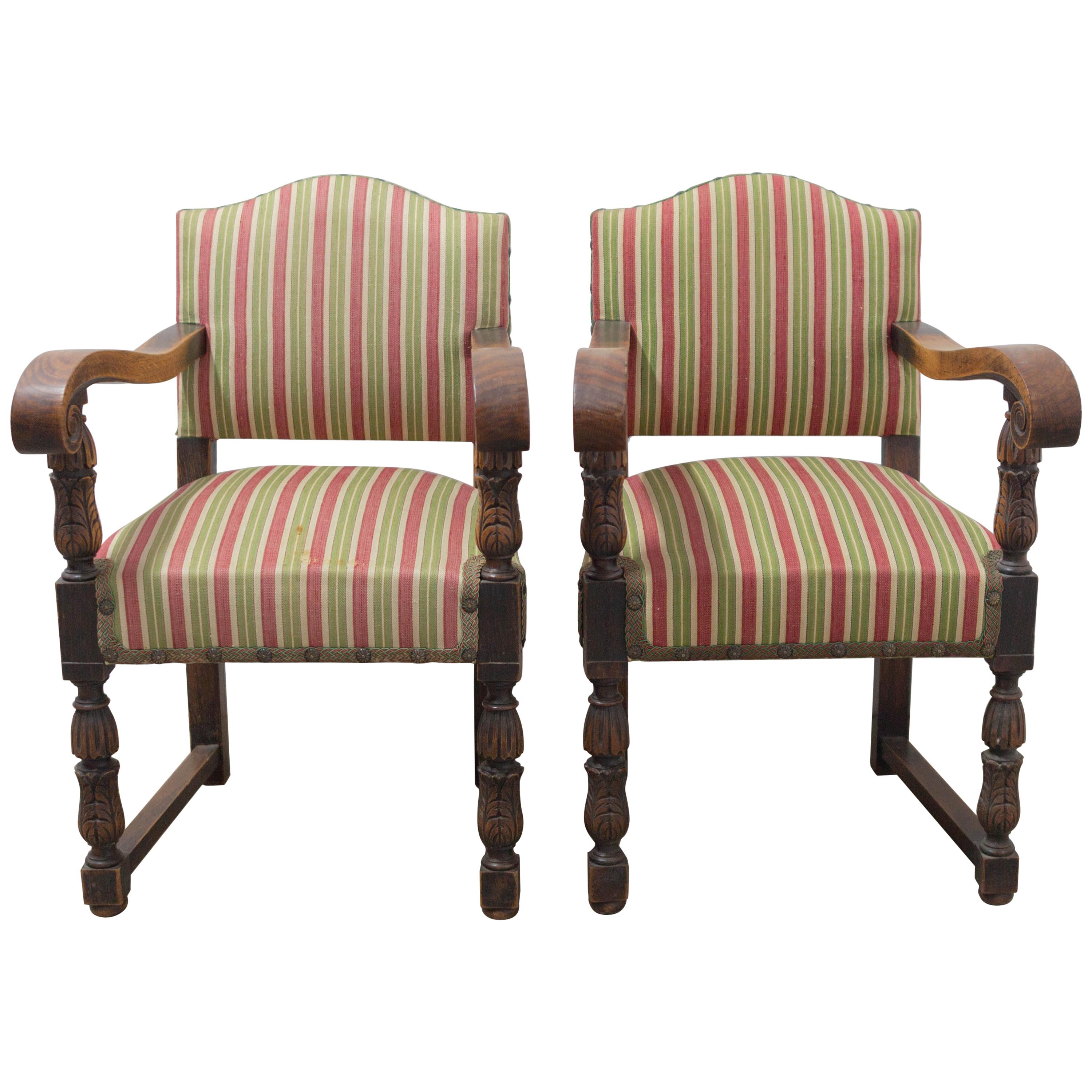 Pair of Spanish Armchairs Chestnut Midcentury For Sale