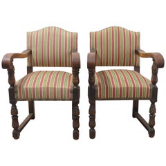 Pair of Spanish Armchairs Chestnut Midcentury