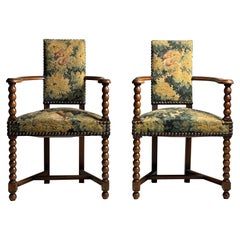 Coppia di poltrone spagnole con tappezzeria Aubusson