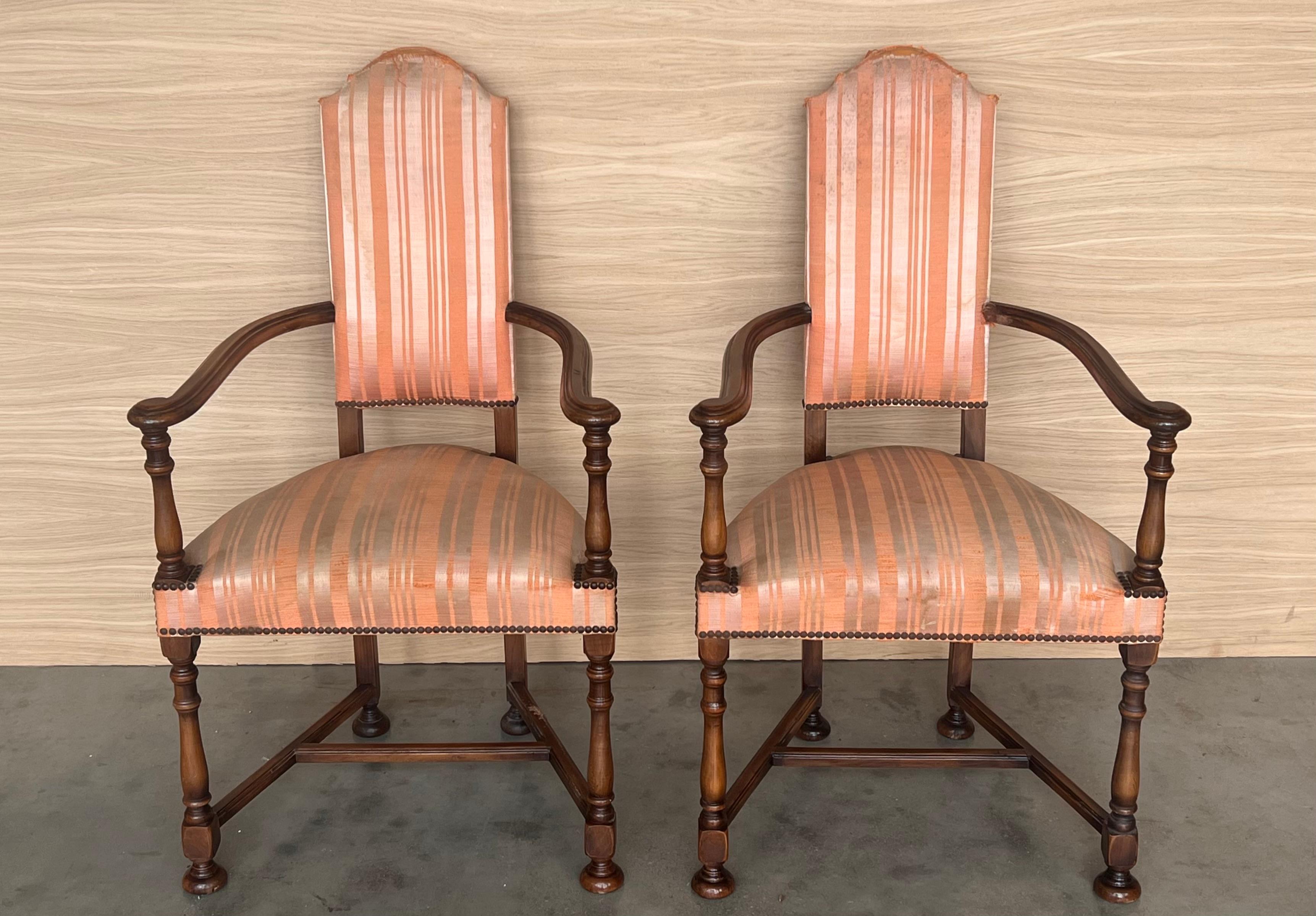 20th Century Pair of Spanish Armchairs with High Back signed by Valenti For Sale