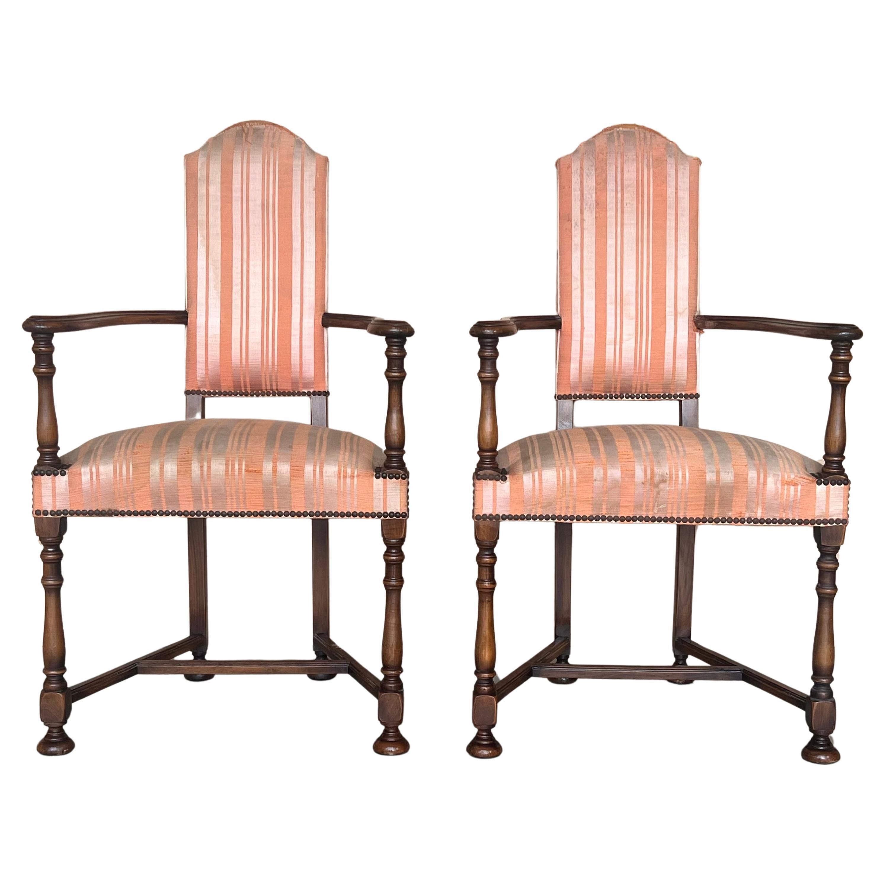 Pair of Spanish Armchairs with High Back signed by Valenti For Sale