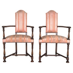 Vintage Pair of Spanish Armchairs with High Back signed by Valenti