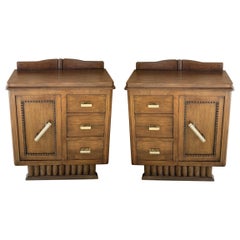 Pair of Spanish Art Deco Heavily Hand Carved Bedside Tables Nightstands, 1920s