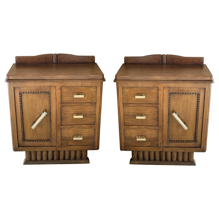 Pair of Spanish Art Deco Heavily Hand Carved Bedside Tables Nightstands, 1920s For Sale