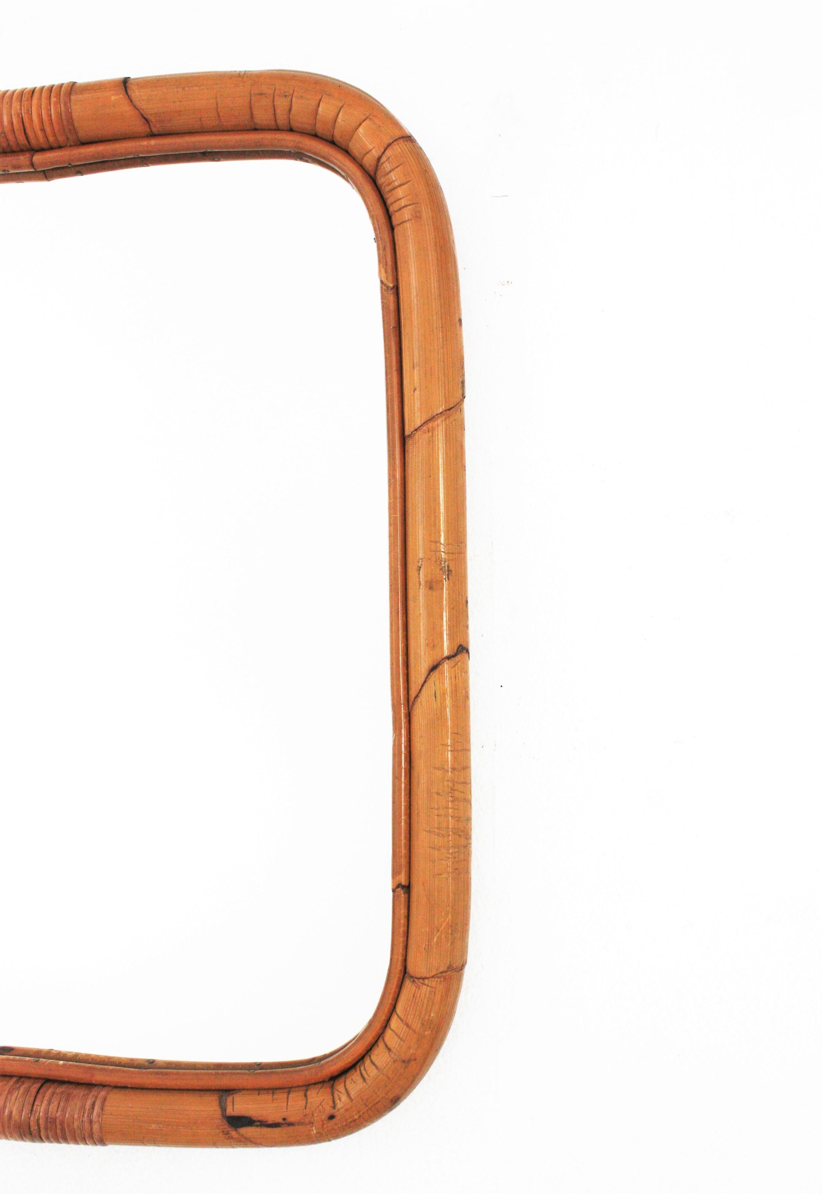 Pair of Spanish Bamboo Rattan Rectangular Mirrors, 1960s 4