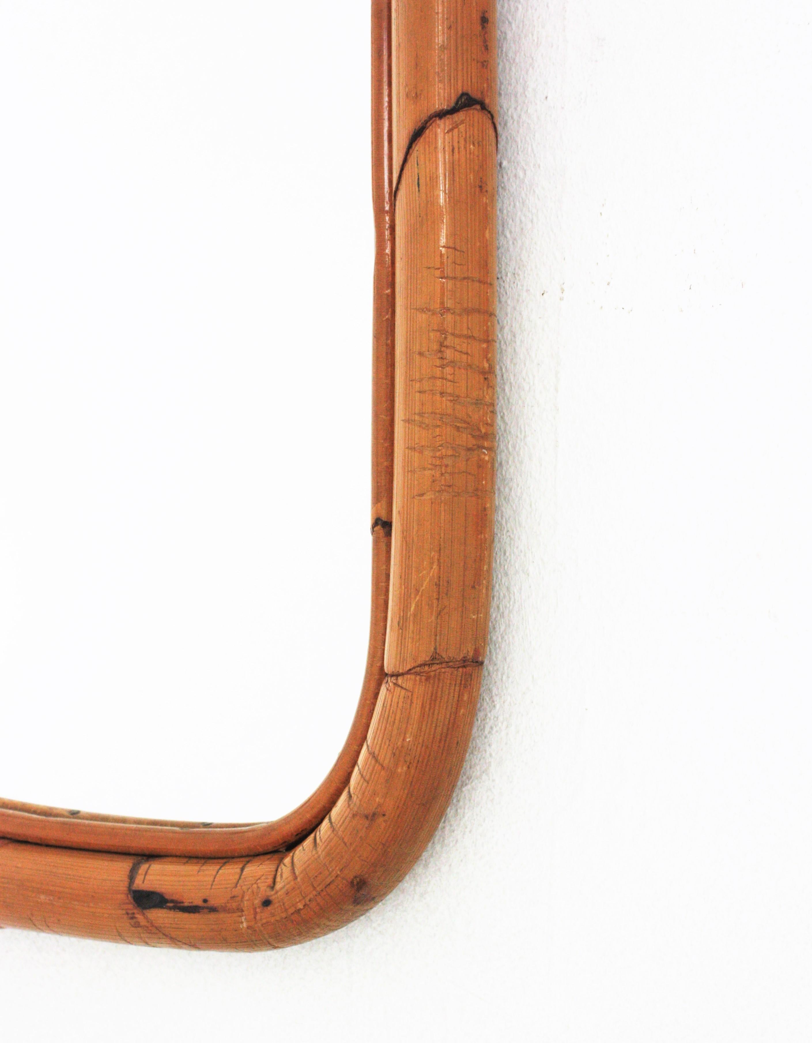 Pair of Spanish Bamboo Rattan Rectangular Mirrors, 1960s 5