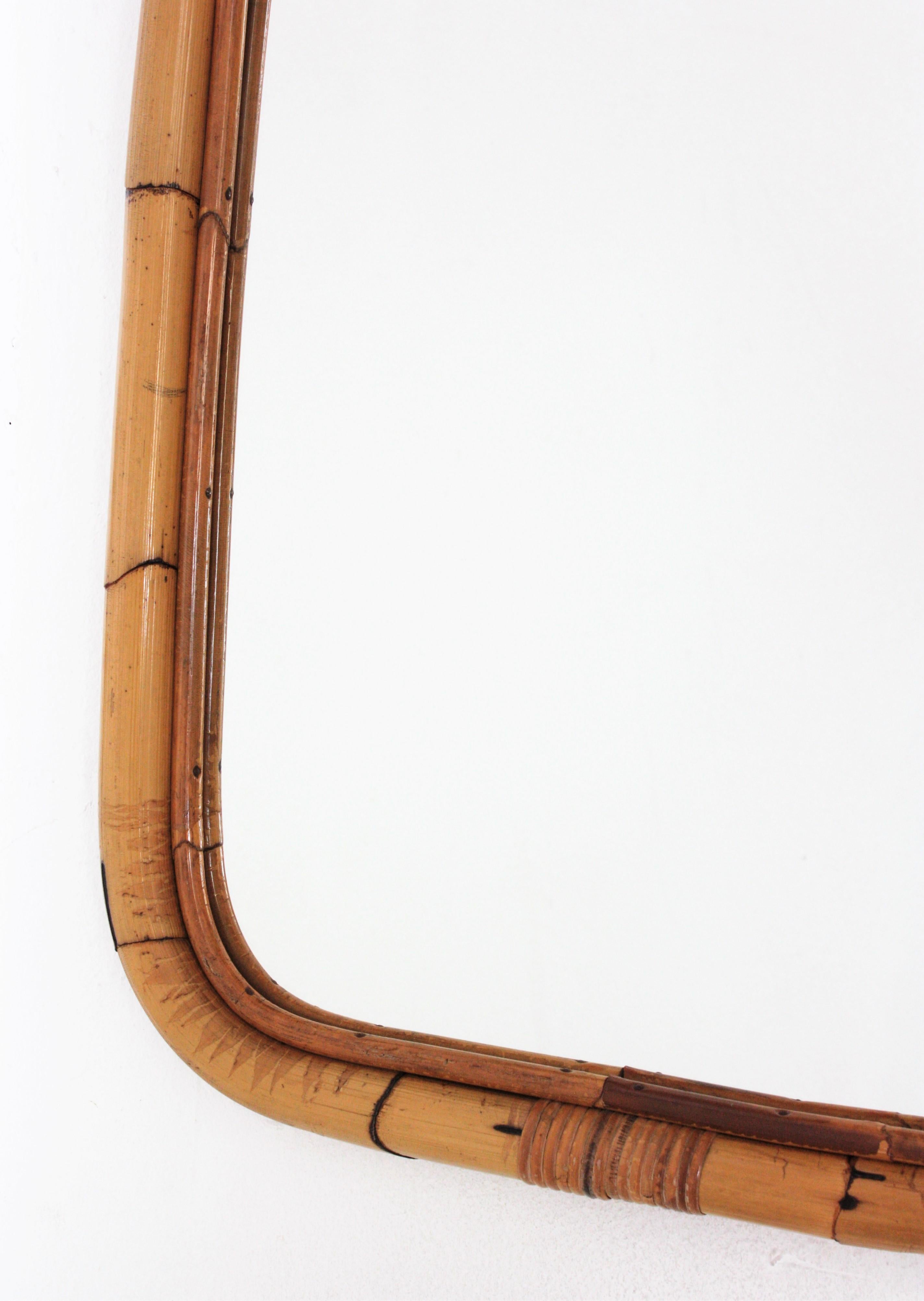 Pair of Spanish Bamboo Rattan Rectangular Mirrors, 1960s 2