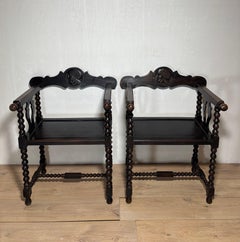 Pair of Spanish Barley Twist Armchairs, Baroque Revival, Early 20th Century