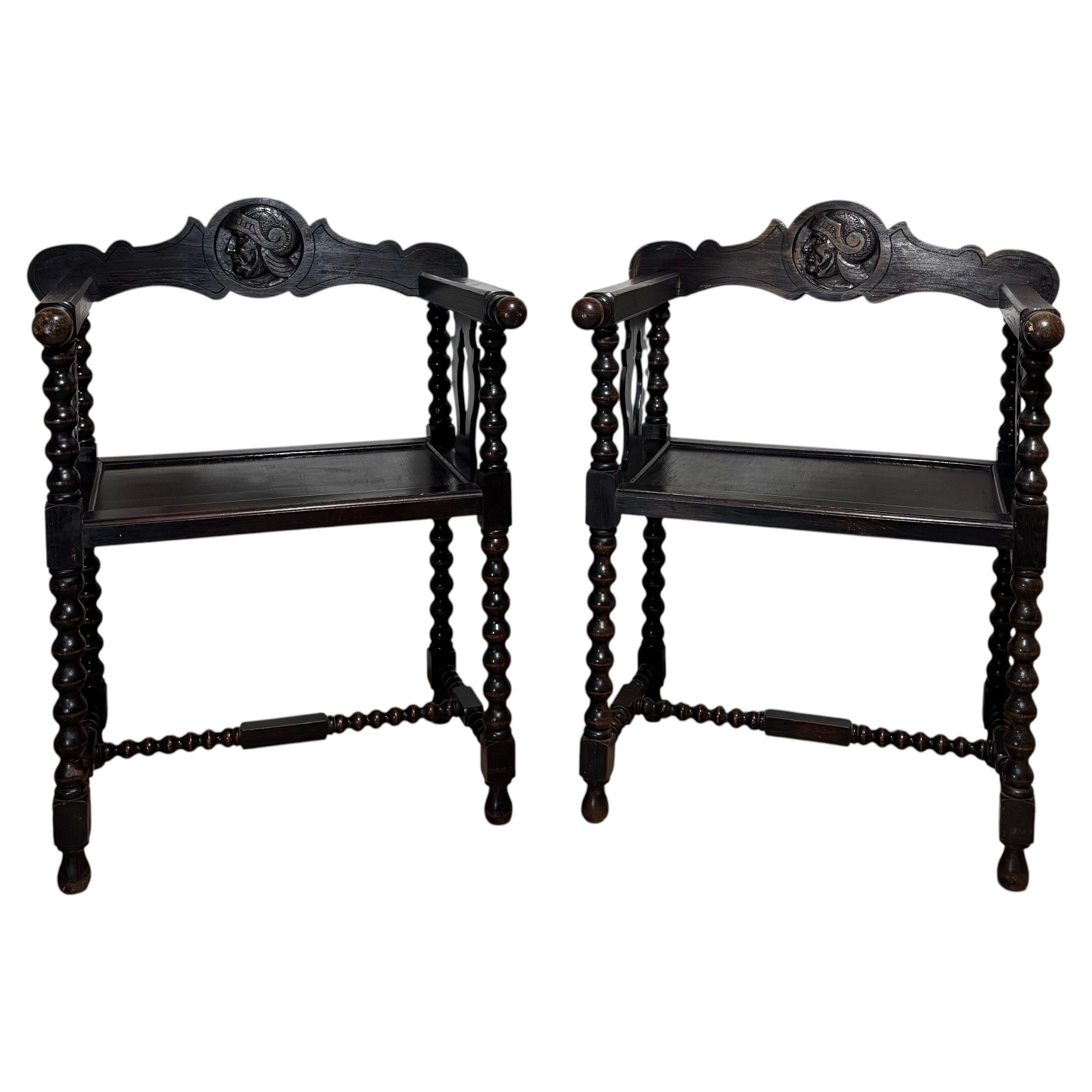Pair of Spanish Barley Twist Armchairs, Baroque Revival, Early 20th Century