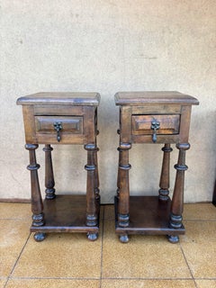 Pair of Spanish Baroque Revival Night stands or Side Tables with Drawer, 1920s