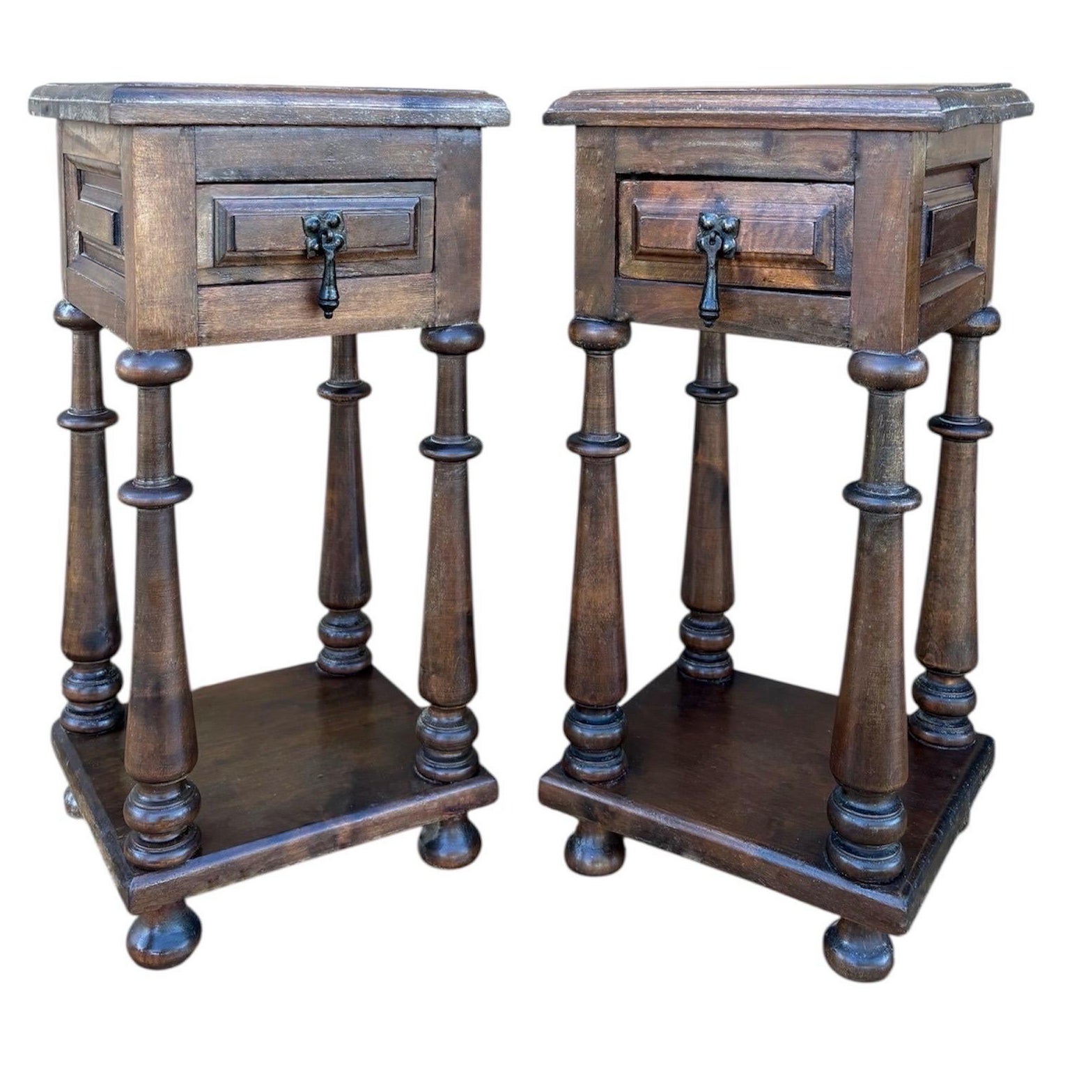 Pair of Spanish Baroque Revival Night stands or Side Tables with Drawer, 1920s For Sale