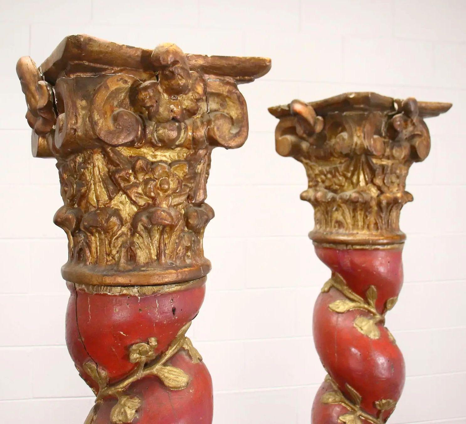 Carved Pair of Spanish Baroque Solomonic Columns - Circa 1740 For Sale