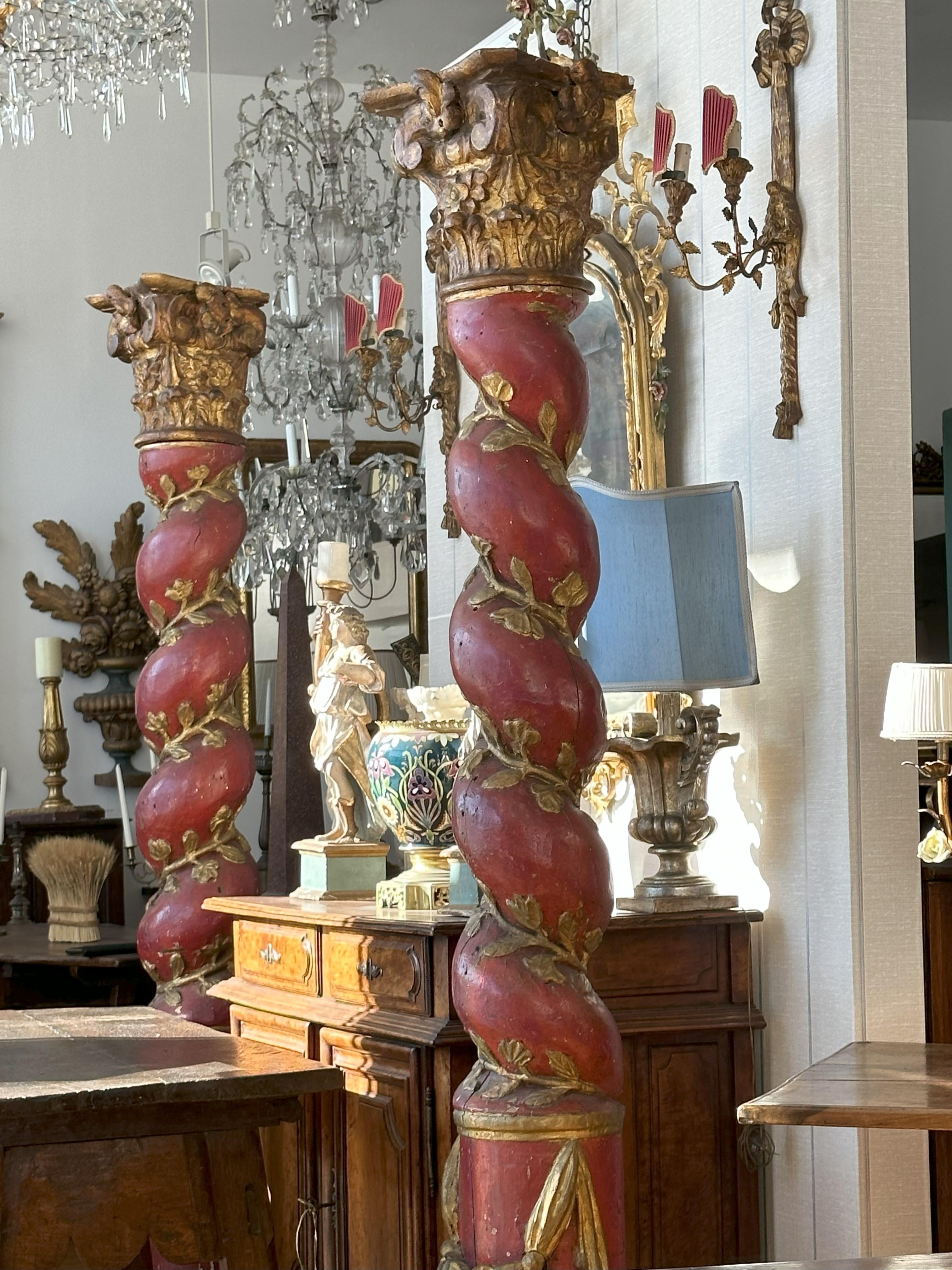 Pair of Spanish Baroque Solomonic Columns - Circa 1740 In Good Condition For Sale In Los Angeles, CA