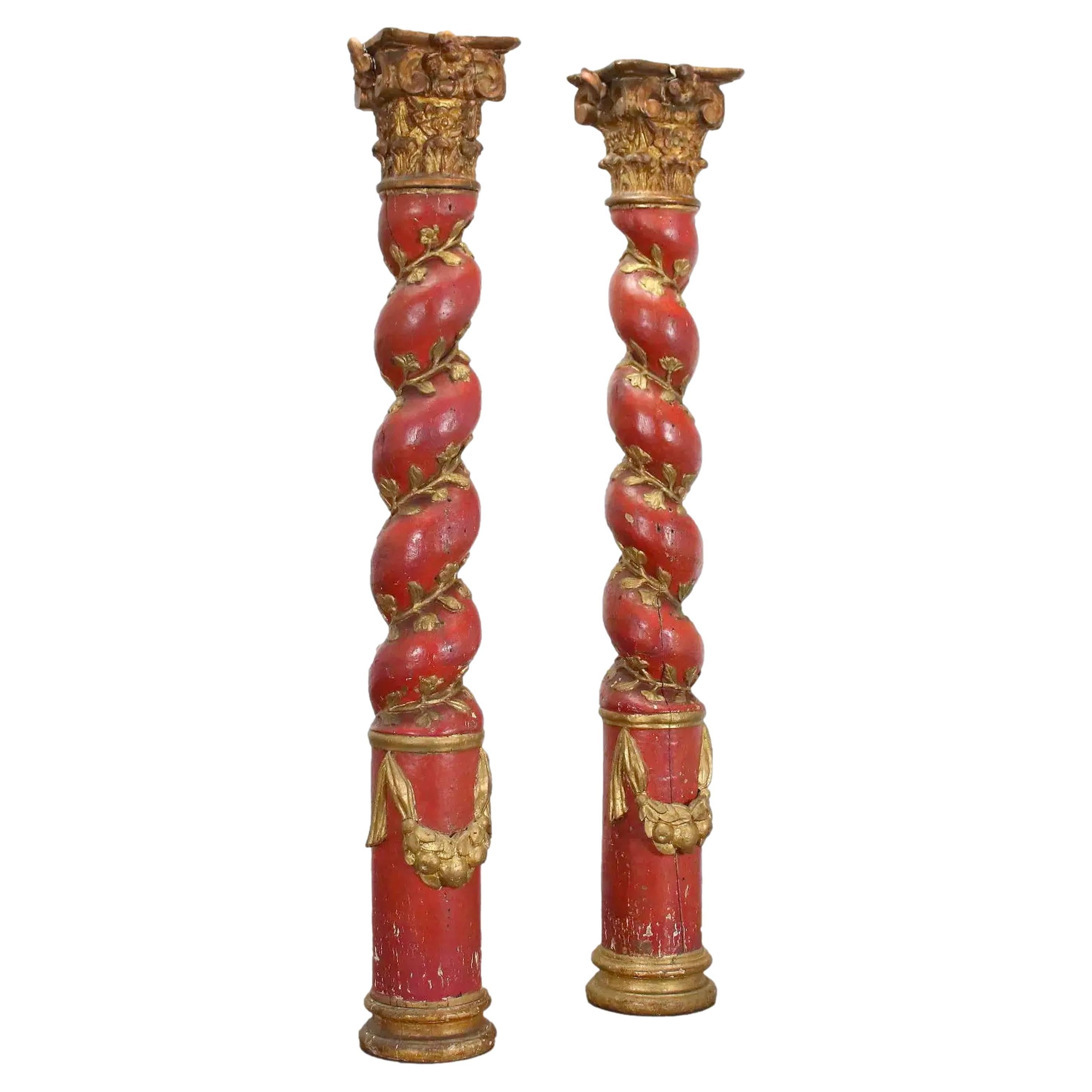 Pair of Spanish Baroque Solomonic Columns - Circa 1740 For Sale