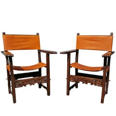 Pair of Spanish Baroque Walnut Armchairs