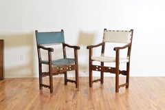 Pair of Spanish Baroque Walnut Open Armchairs with Pierced Stretchers