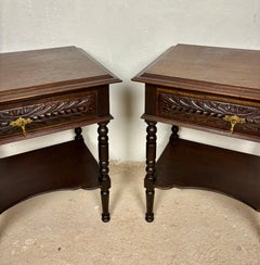Pair of Spanish Bedside Tables with Carved Drawers, 1930s