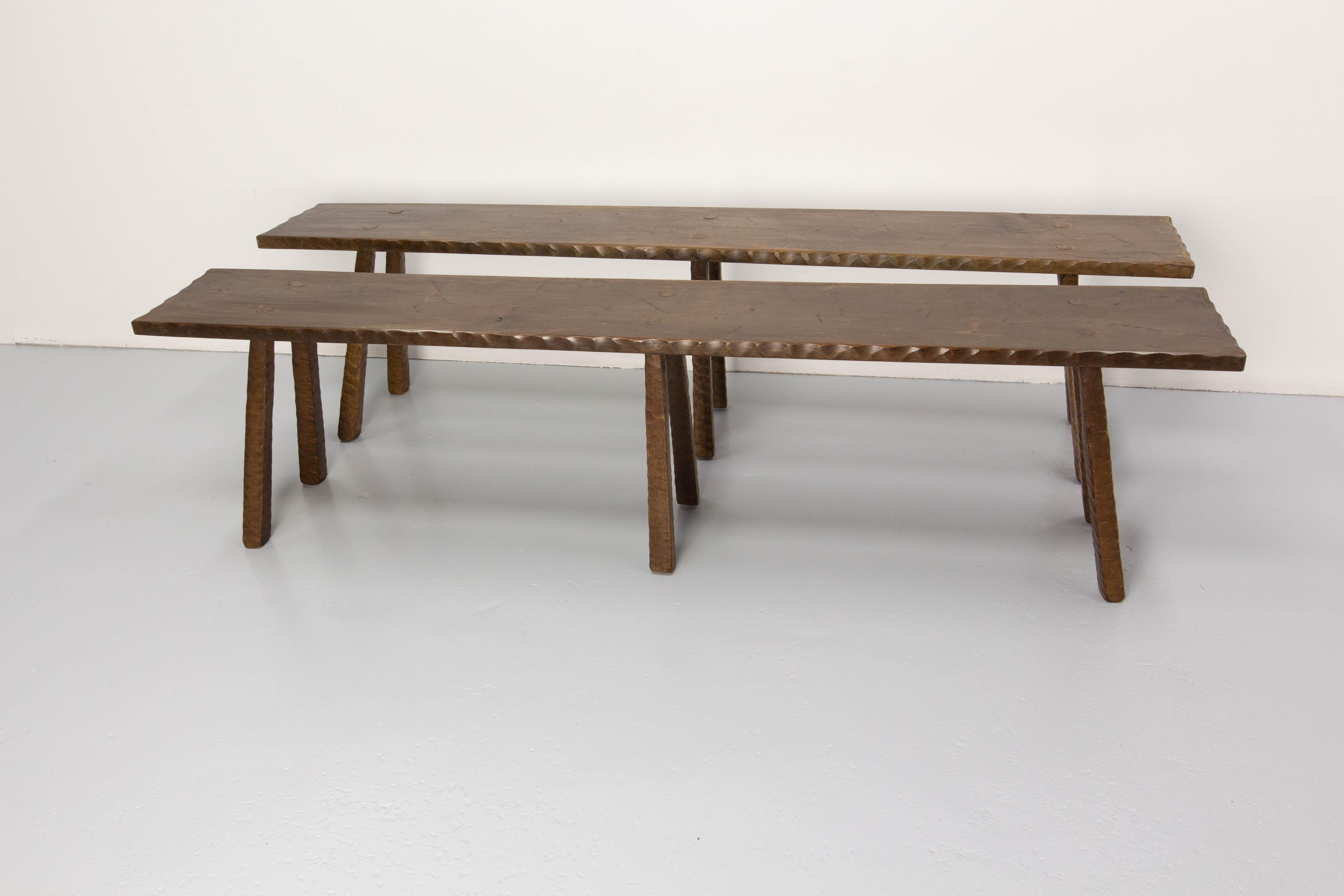 20th Century Pair of Spanish Benches Massive Beech, circa 1960 For Sale