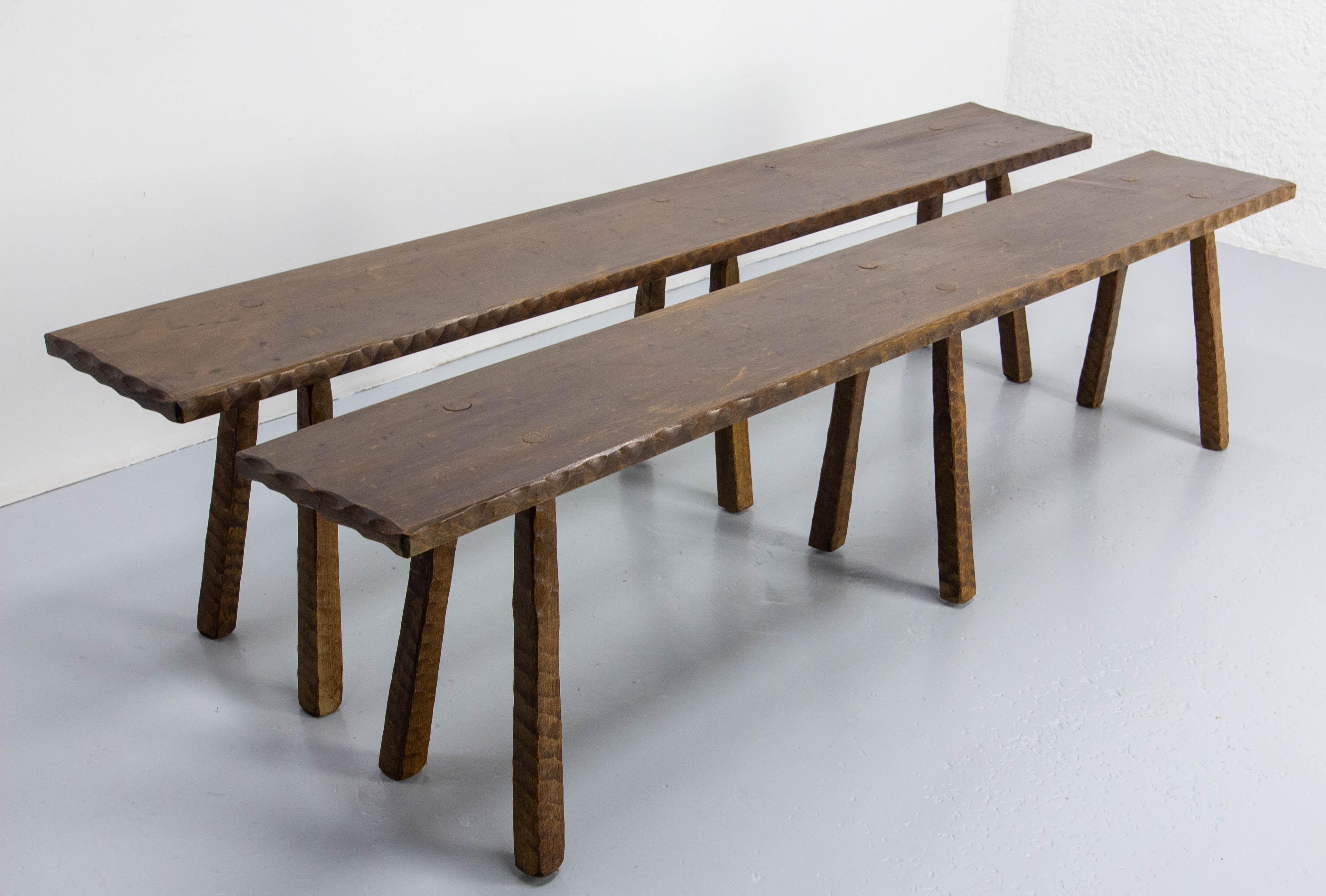 Pair of Spanish Benches Massive Beech, circa 1960 For Sale 3