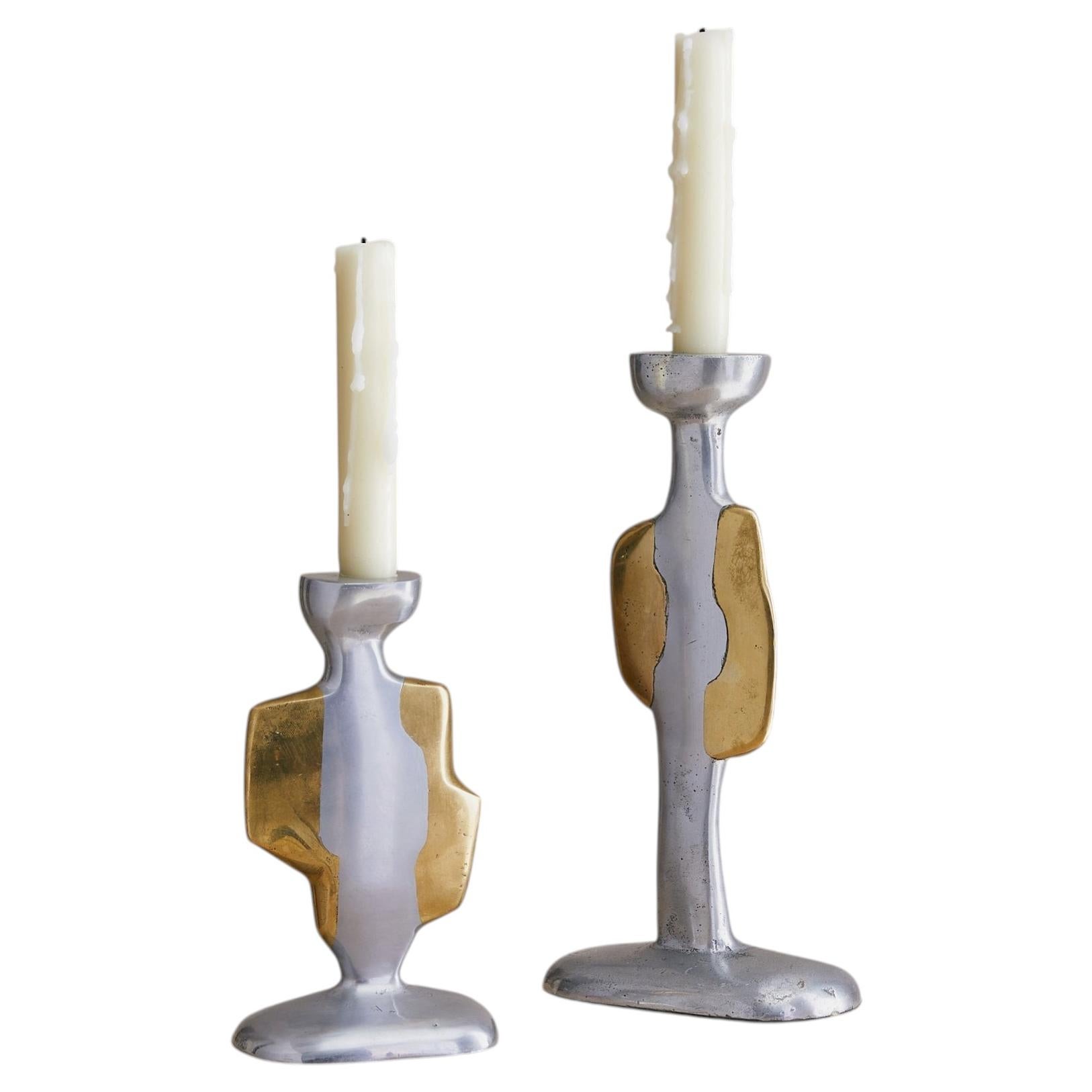 Pair of Spanish Brass Candleholders by David Marshall, 1970s