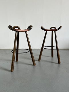 Pair of Spanish Brutalist Bar Stools "Marbella" Attributed to Sergio Rodrigues