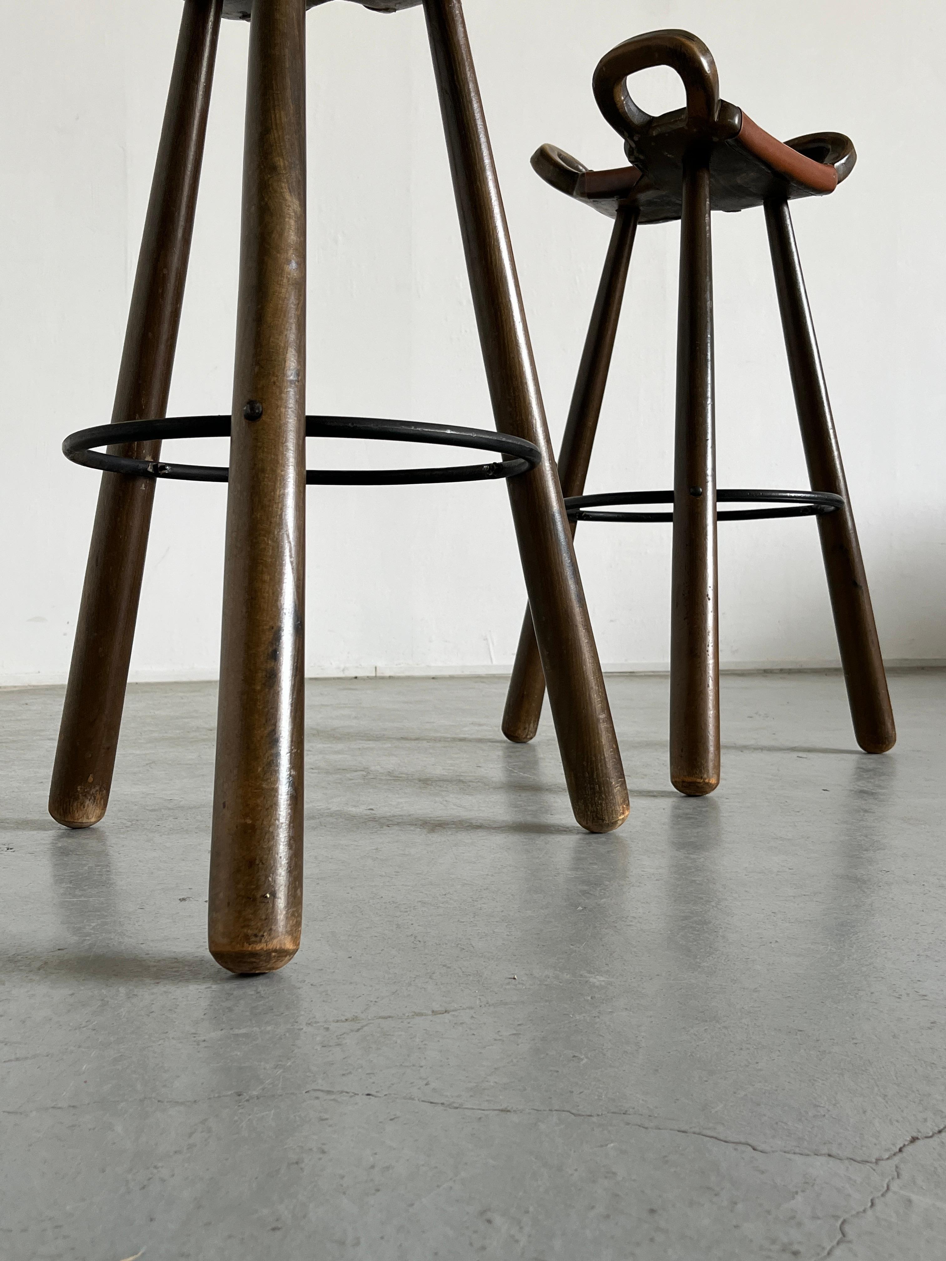 Late 20th Century Pair of Spanish Brutalist Bar Stools 