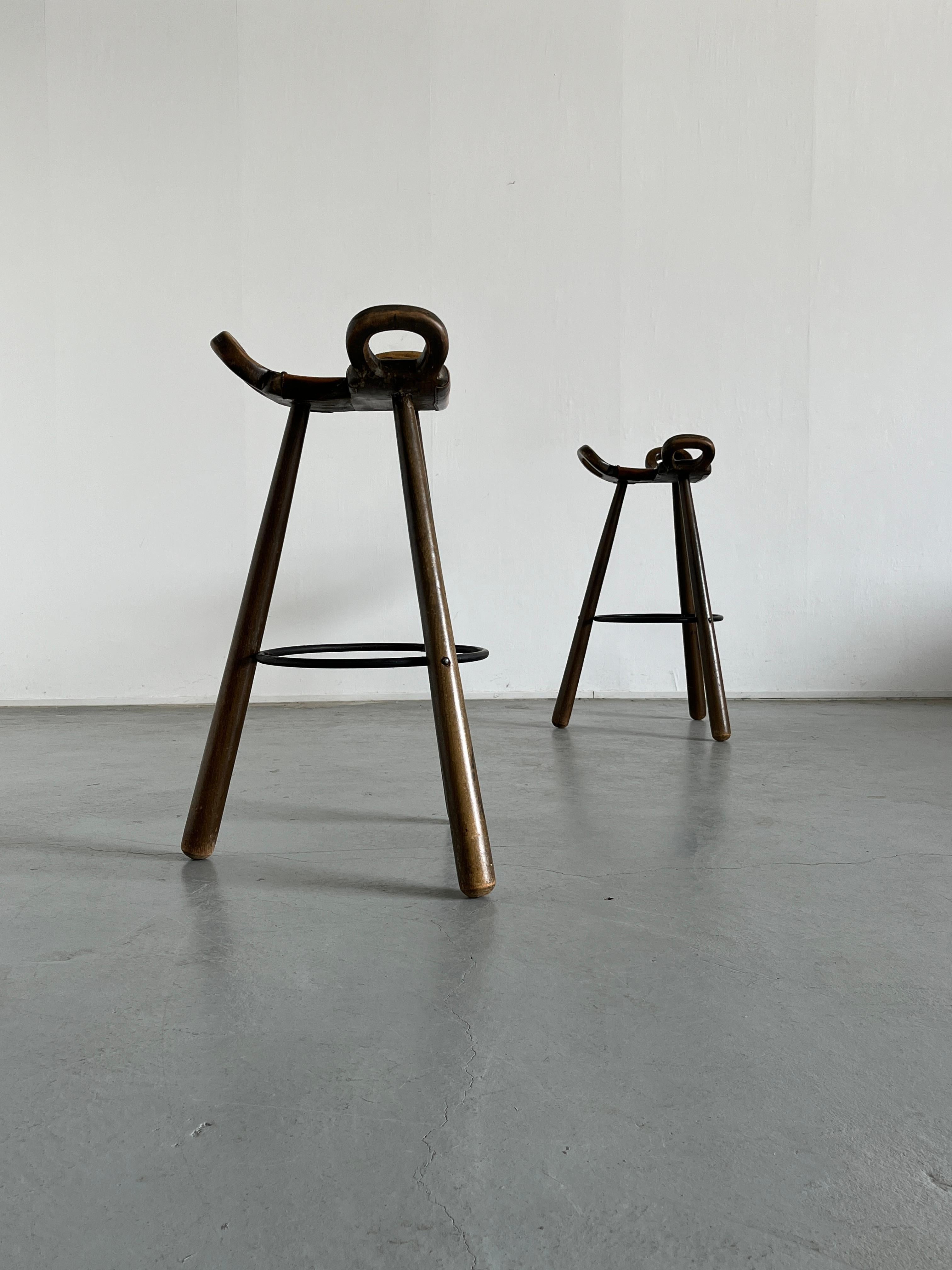 Metal Pair of Spanish Brutalist Bar Stools 
