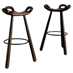 Pair of Spanish Brutalist Bar Stools "Marbella" Attributed to Sergio Rodrigues