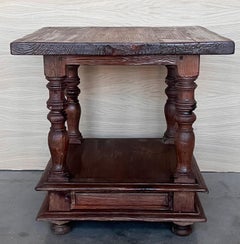 Pair of Spanish Brutalist Walnut Side or Coffee Tables with low shelve