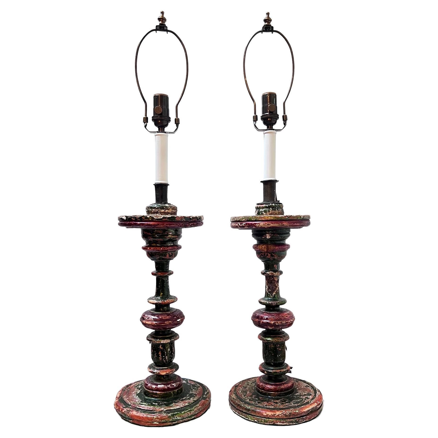 Pair of Spanish Candlestick Lamps For Sale