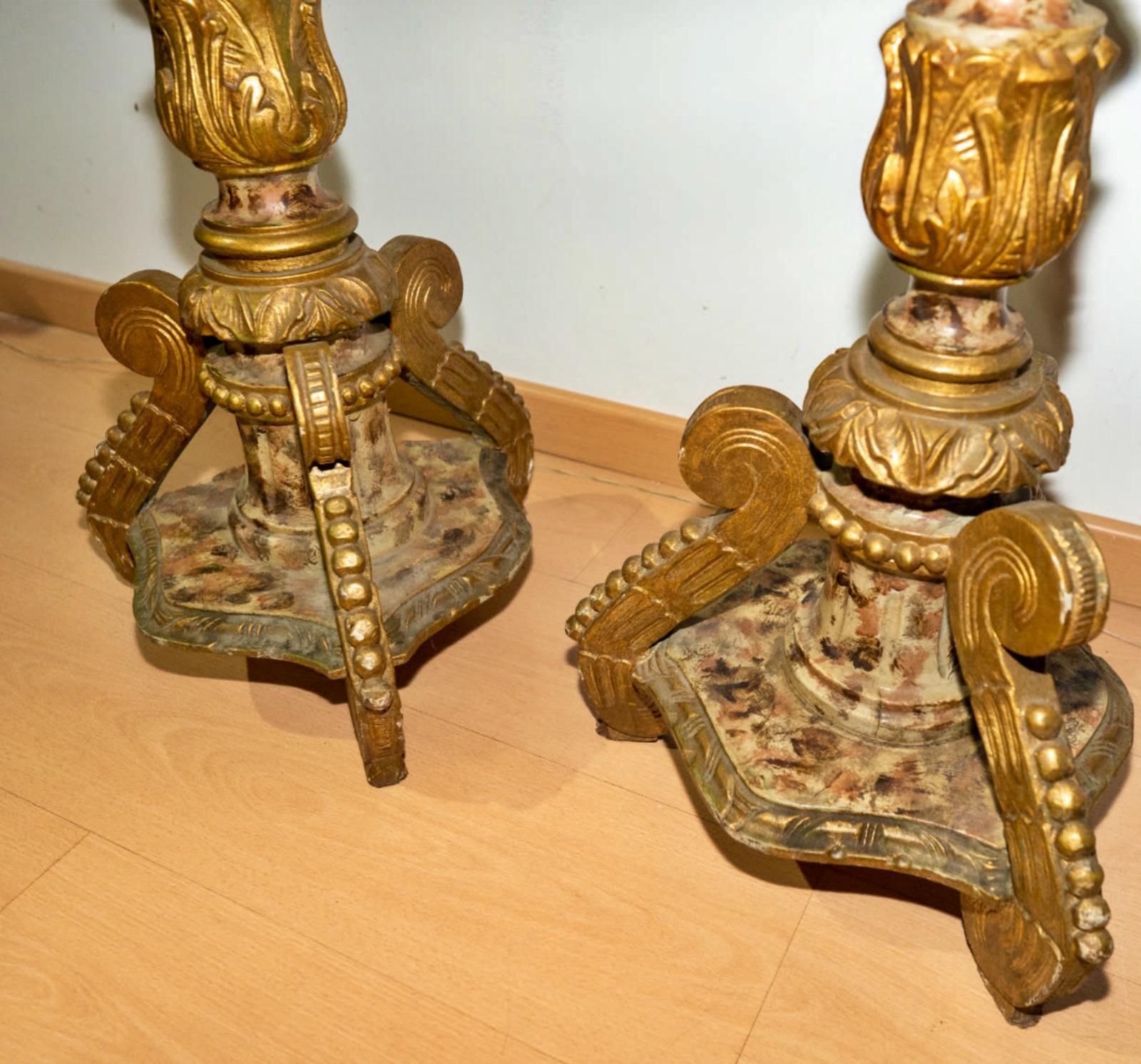 Hand-Crafted Pair of Spanish Candlesticks from the 18th Century For Sale