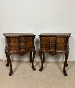 Pair of Spanish Carved Louis XV Style Bedside Tables in Oak, Early 20th Century