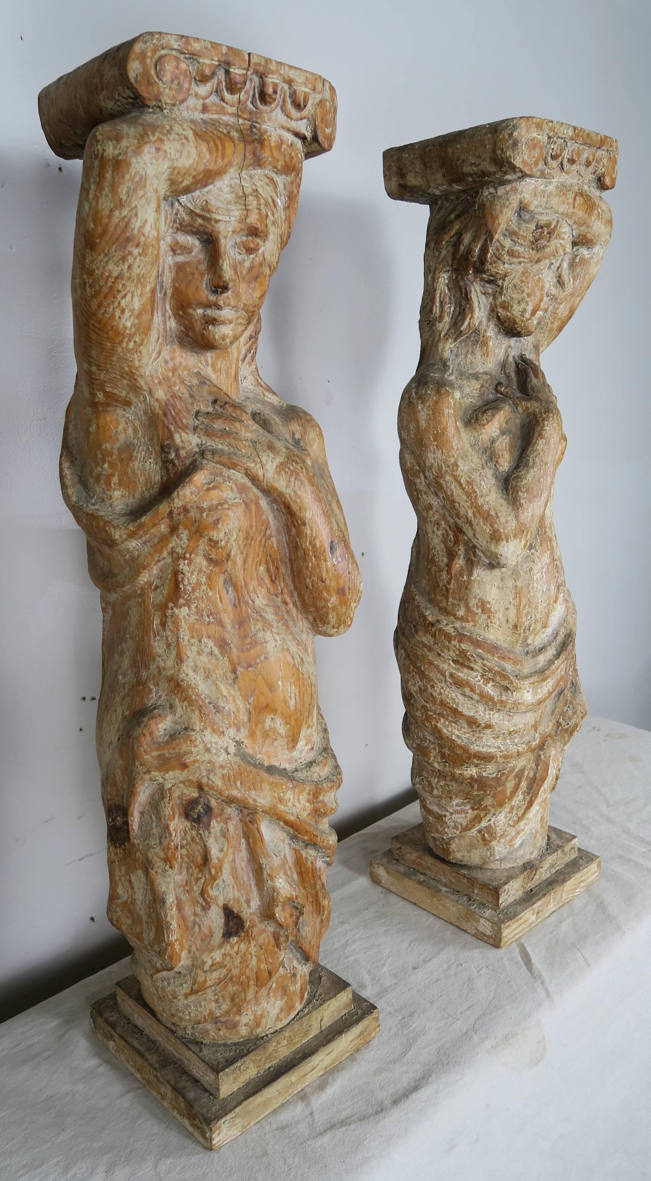 Pair of Spanish Carved Wood Figural Pedestals 5