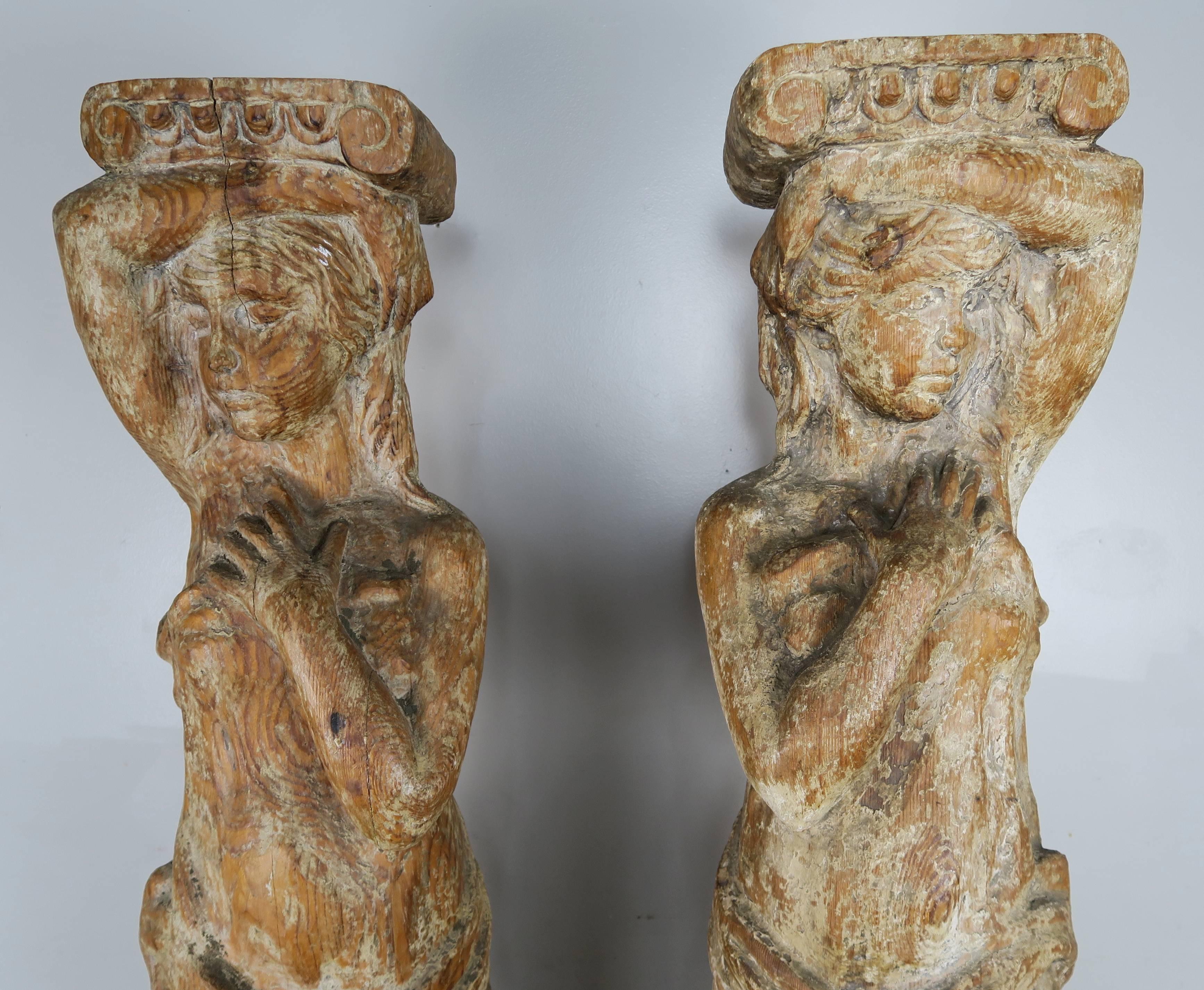 Pair of Spanish Carved Wood Figural Pedestals 4