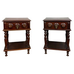 Pair of Spanish Carved Wood Nightstands, Early-20th Century