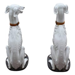 Pair of Spanish Ceramic White Greyhound Dog Statues