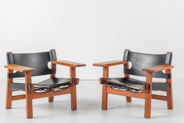 Danish Pair of Spanish Chairs by Børge Mogensen, 1960s For Sale